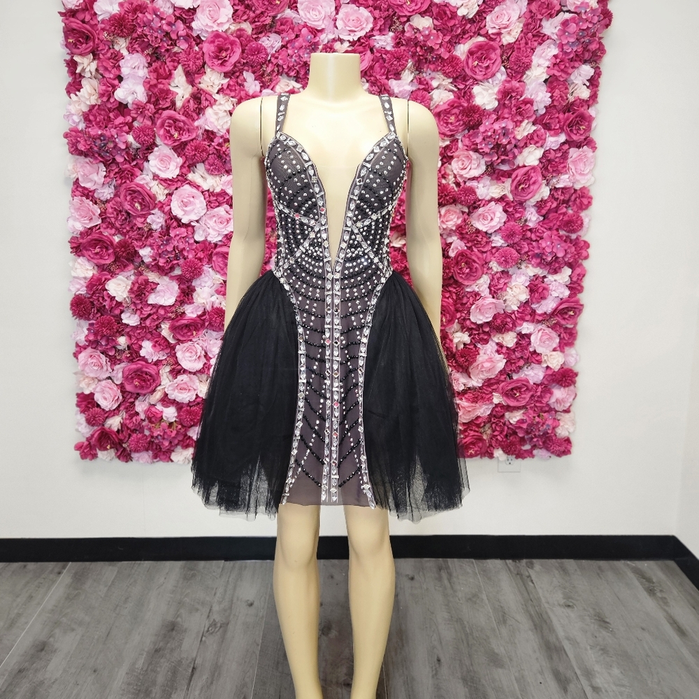 Black Stoned Tulle Party Dress, Homecoming Dress, Birthday Dress